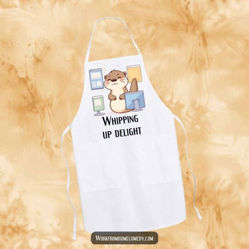 Funny Otter Apron: A busy otter gliding between virtual windows with a contented sigh, a humorous kitchen accessory.