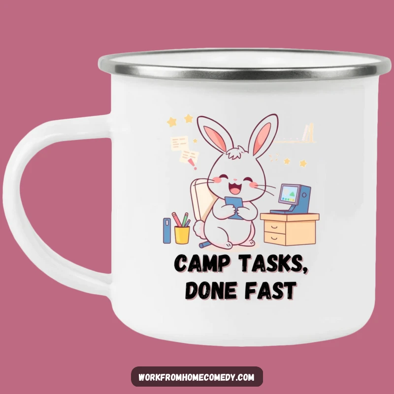 Funny Rabbit Camp Mug: Witty mug with a WFH theme, perfect funny gift for campers.