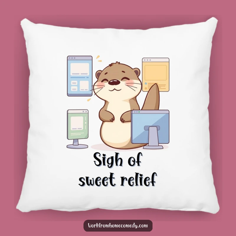 Funny Otter Office Pillow: Soft cushion featuring a multitasking otter, ideal funny gift for relaxation.
