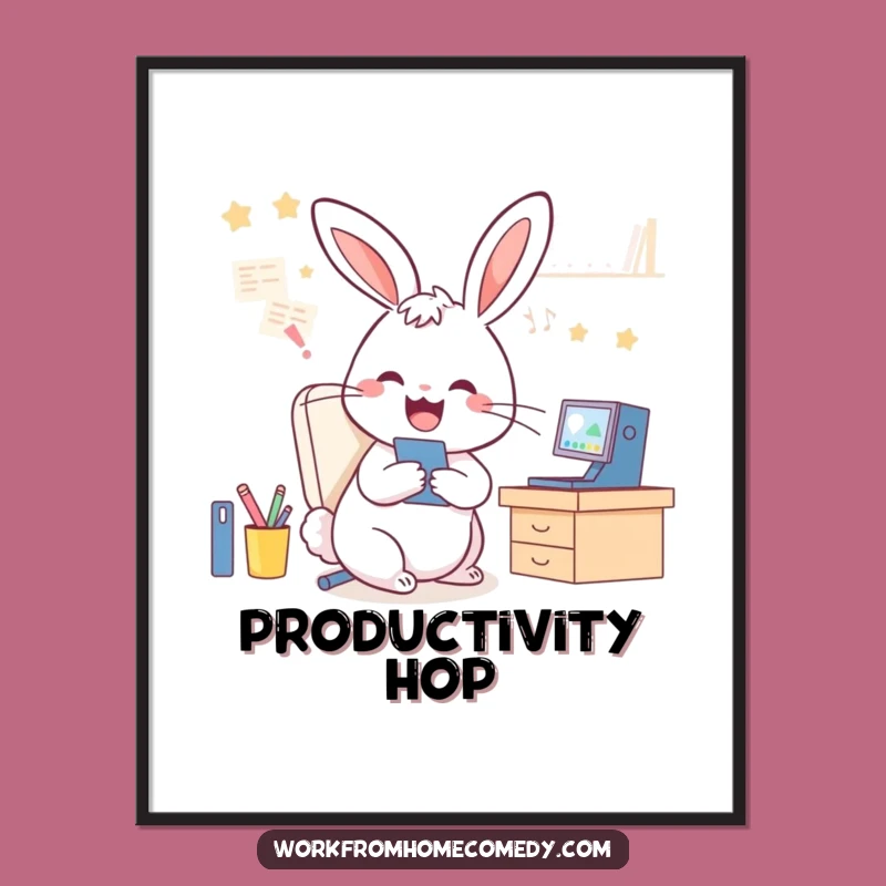 Funny Rabbit WFH Print: Whimsical wall art, perfect funny gift for home office decorators.