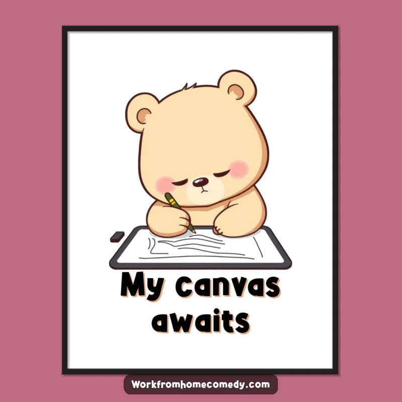 Funny Bear Artist Poster: Whimsical wall art, perfect funny gift for art studios.