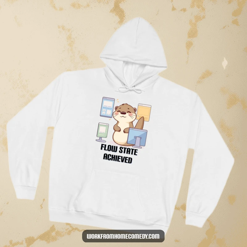 Funny Otter Hoodie: A busy otter glides effortlessly between virtual windows with a contented sigh, a humorous depiction.