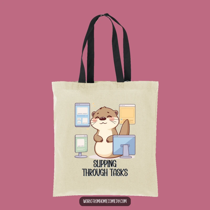 Funny Otter Multitasking Tote Bag: Chic bag with an office theme, great funny gift for busy bees.